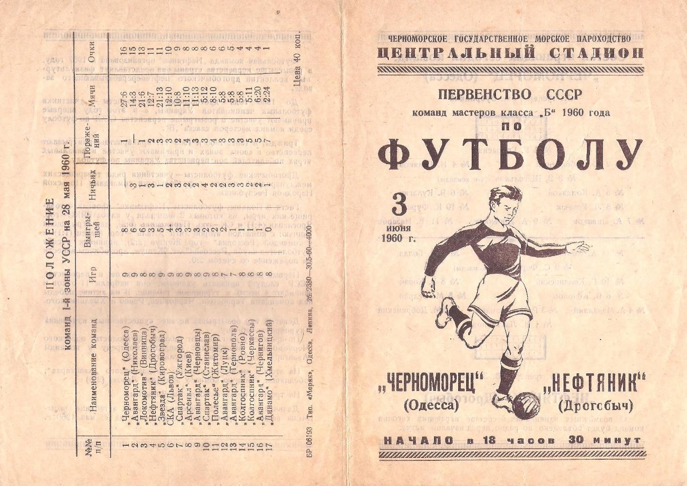 Черноморец Одесса - Нефтяник Дрогобыч 3.06.1960г.