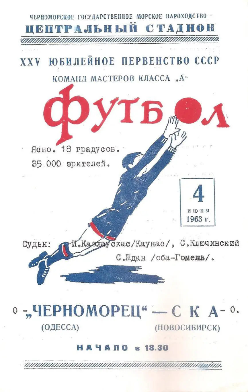 Черноморец Одесса - СКА Новосибирск 4.06.1963г.