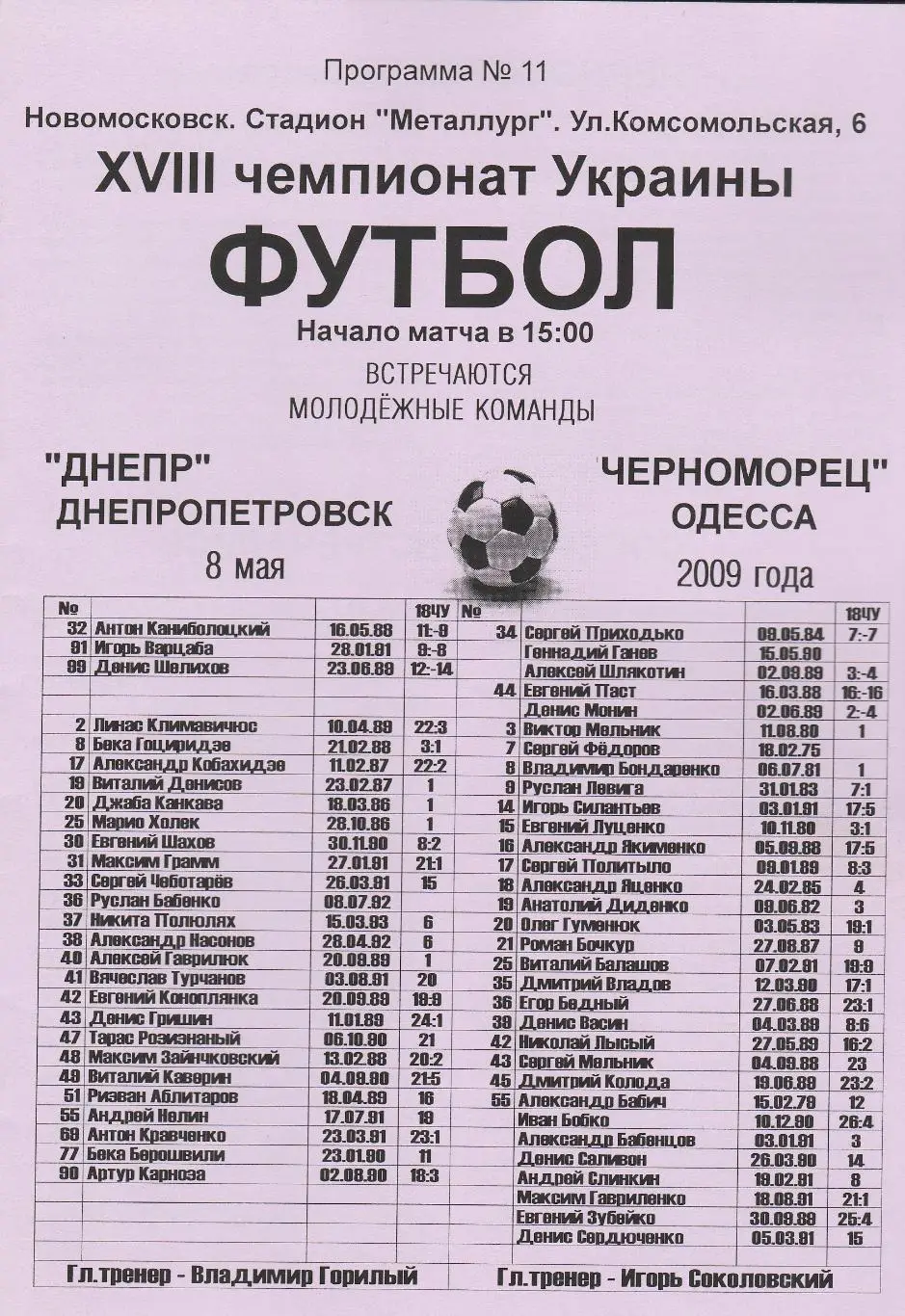 Днепр Днепропетровск - Черноморец Одесса 8.05.2009. Дубль.