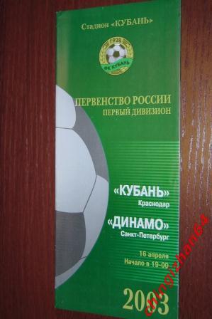 Футбол. Программа-2003. Кубань/Краснодар – Динамо/С. Петербург