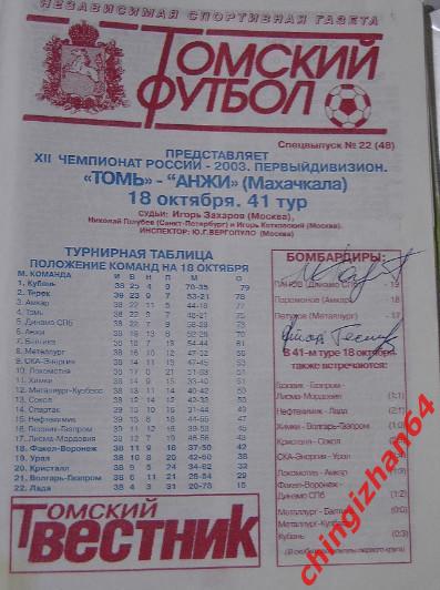 Футбол. Программа-2003. Томь – Анжи