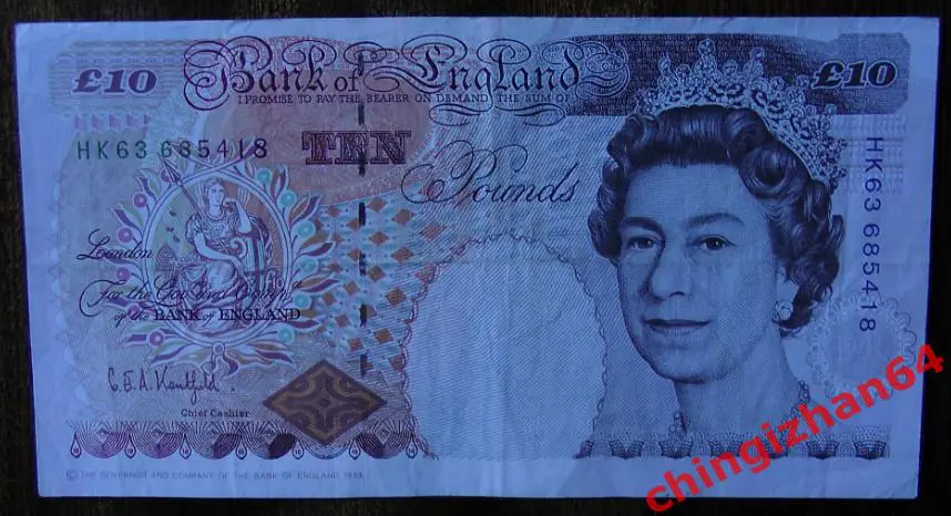 Бона Великобритания 10 фунт стерлингов (GBP), 1993 год,