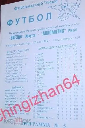 Футбол. Программа-1996.Звезда Иркутск – Локомотив Чита