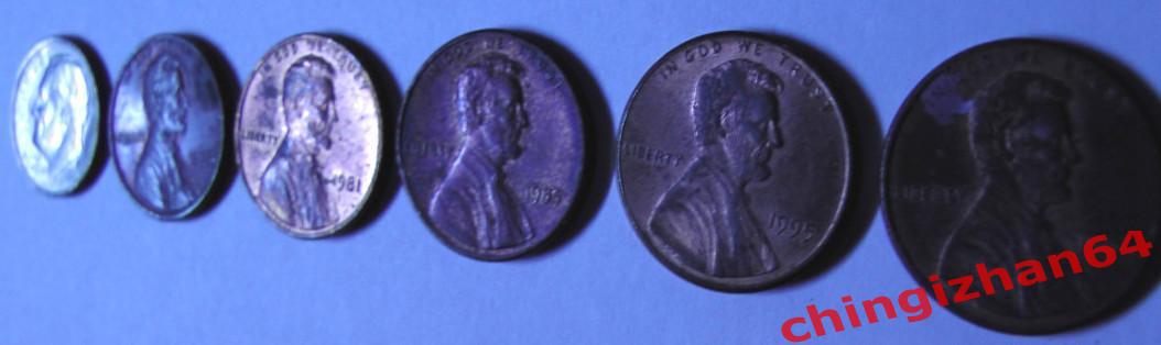 Монеты. США. Набор 6 монет, 1974-1996 (10 центов, 1 цент без повтора)