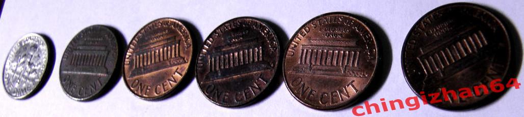 Монеты. США. Набор 6 монет, 1974-1996 (10 центов, 1 цент без повтора) 1