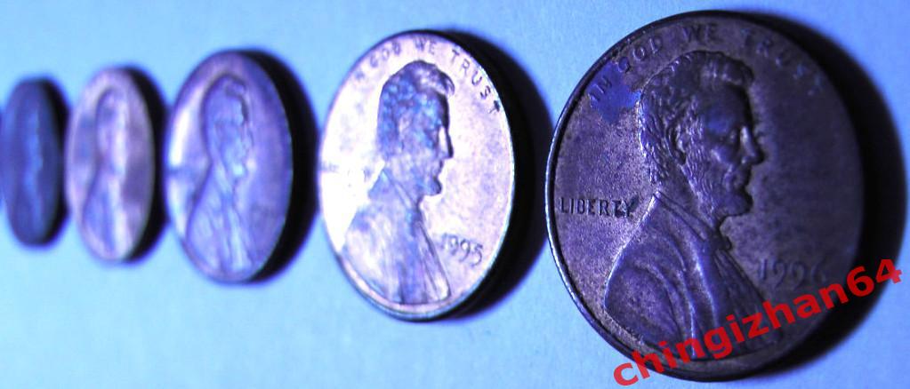 Монеты. США. Набор 6 монет, 1974-1996 (10 центов, 1 цент без повтора) 2