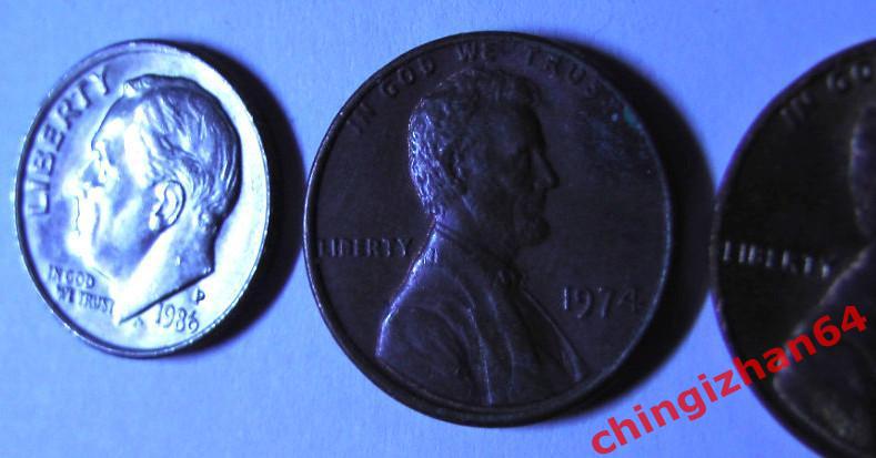 Монеты. США. Набор 6 монет, 1974-1996 (10 центов, 1 цент без повтора) 4