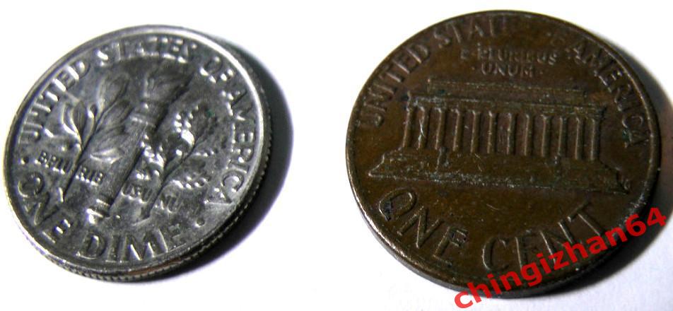Монеты. США. Набор 6 монет, 1974-1996 (10 центов, 1 цент без повтора) 5