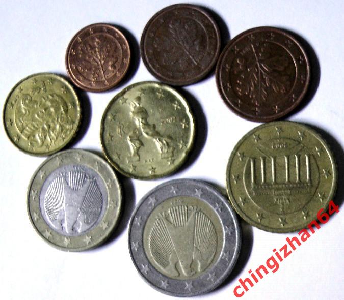Монеты. Евроценты, Евро. Набор 8 монет, 2002-09 (без повтора) 1