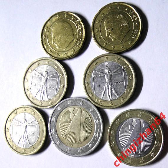 Монеты. Евроценты, Евро. Набор 7 монет, 2002-08(без повтора) 1