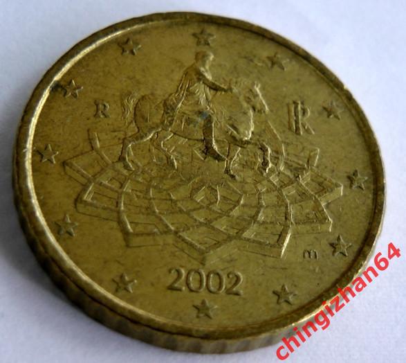 Монета. Италия. 50 Евроцентов, 2002 год, погодовка, из оборота