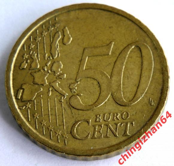 Монета. Италия. 50 Евроцентов, 2002 год, погодовка, из оборота 1