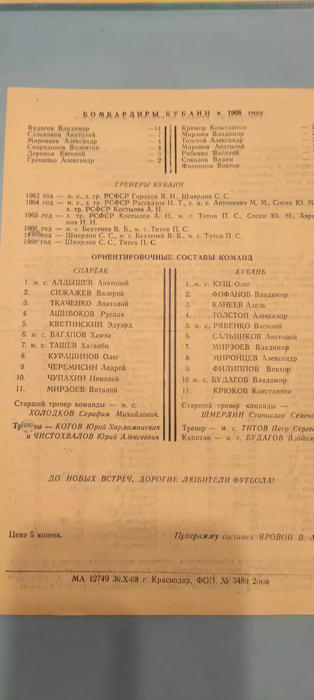 04.11.1968г. - Кубань (Краснодар) - Спартак (Нальчик) 1