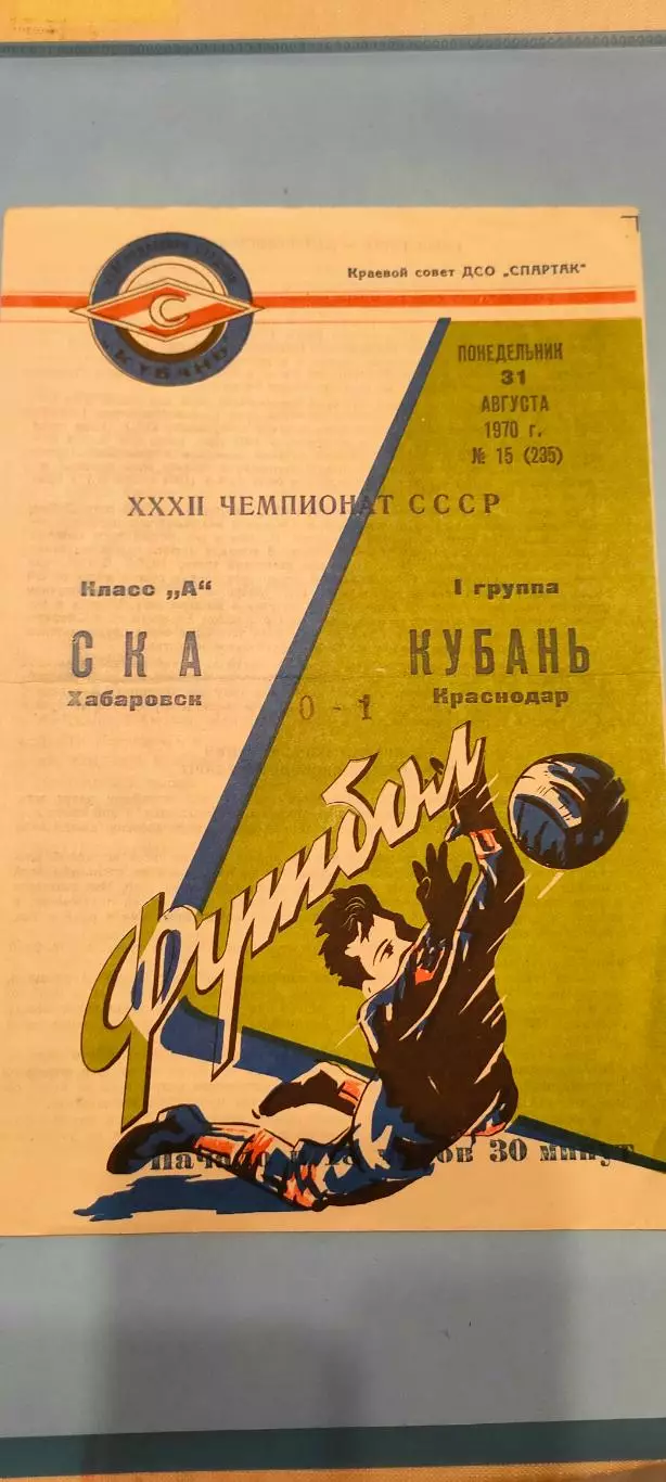 31.08.1970г. - Кубань (Краснодар) - СКА (Хабаровск)