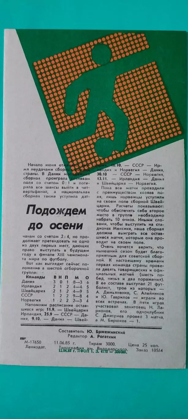 16.06.1985г. - Зенит (Ленинград / Санкт-Петербург) - Динамо (Москва) 1