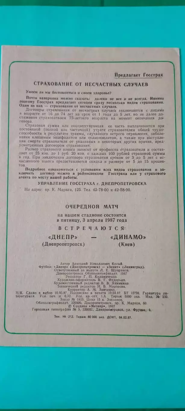 14.03.1987г. - Днепр (Днепропетровск) - Зенит (Ленинград / Санкт-Петербург) 1
