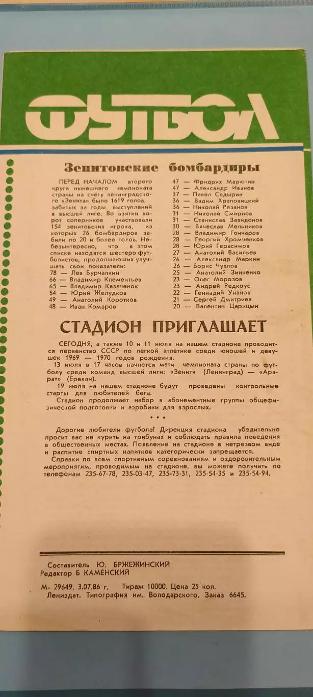 09.07.1986г. - Зенит (Ленинград / Санкт-Петербург) - Нефтчи (Баку) 1