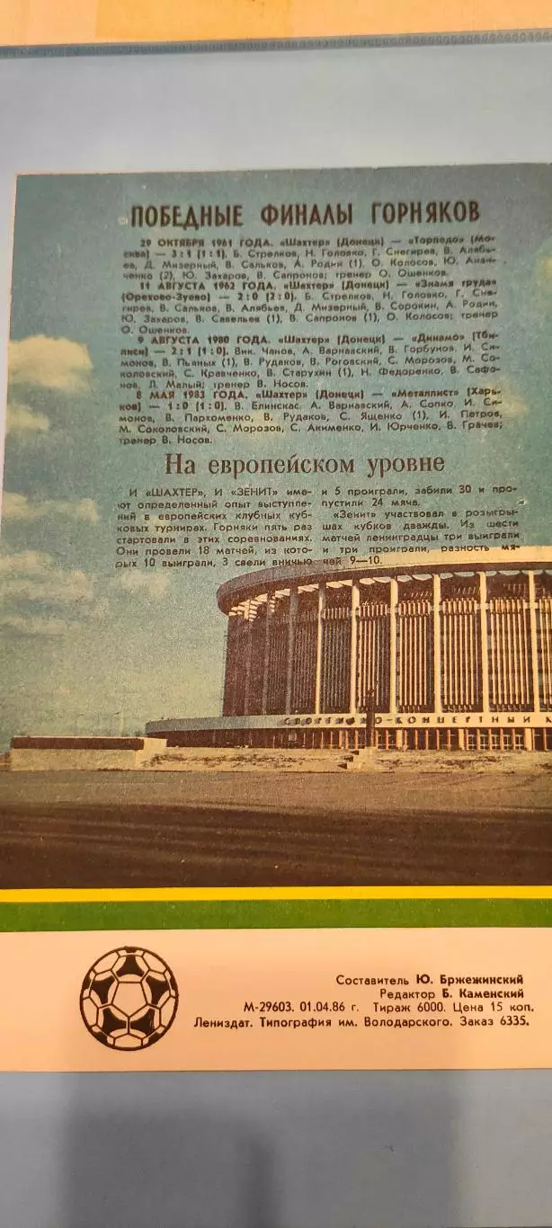 06.04.1986г. - Зенит (Ленинград / Санкт-Петербург) - Шахтёр (Донецк) 1