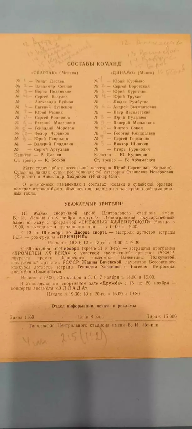 24.10.1983г. - Спартак (Москва) - Динамо (Минск) 1