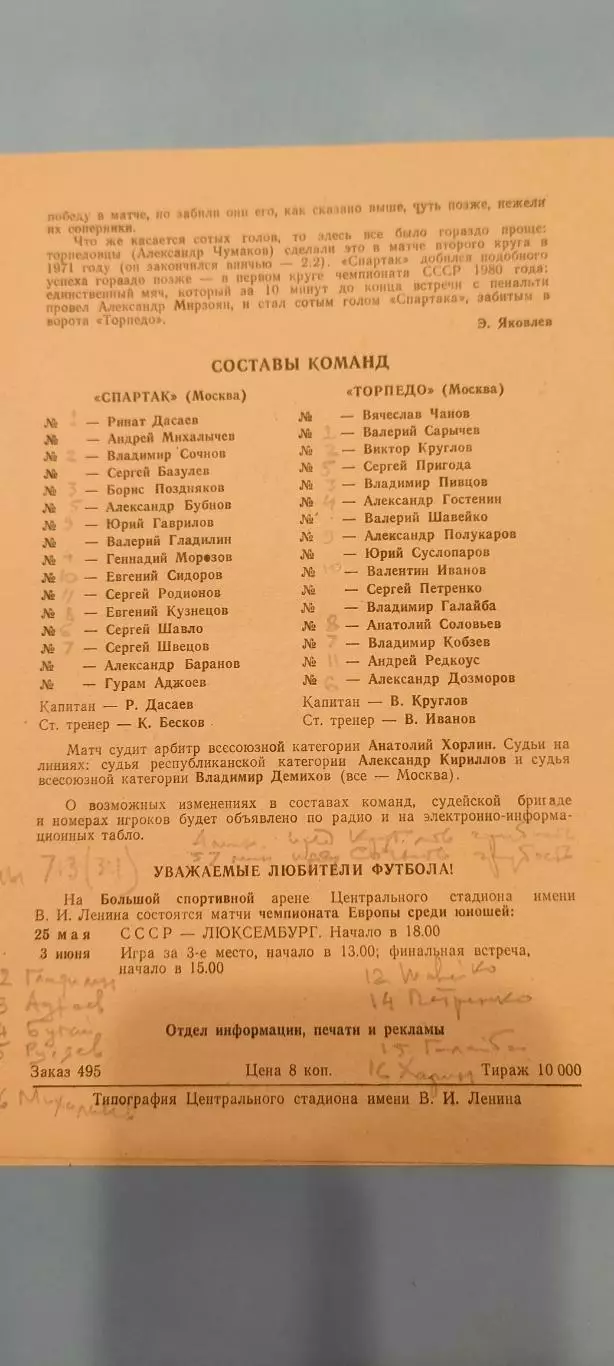 29.05.1984г. - Спартак (Москва) - Торпедо (Москва) 1