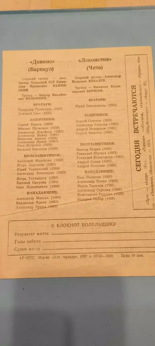 02.05.1987г. - Динамо (Барнаул) - Локомотив (Чита) 1