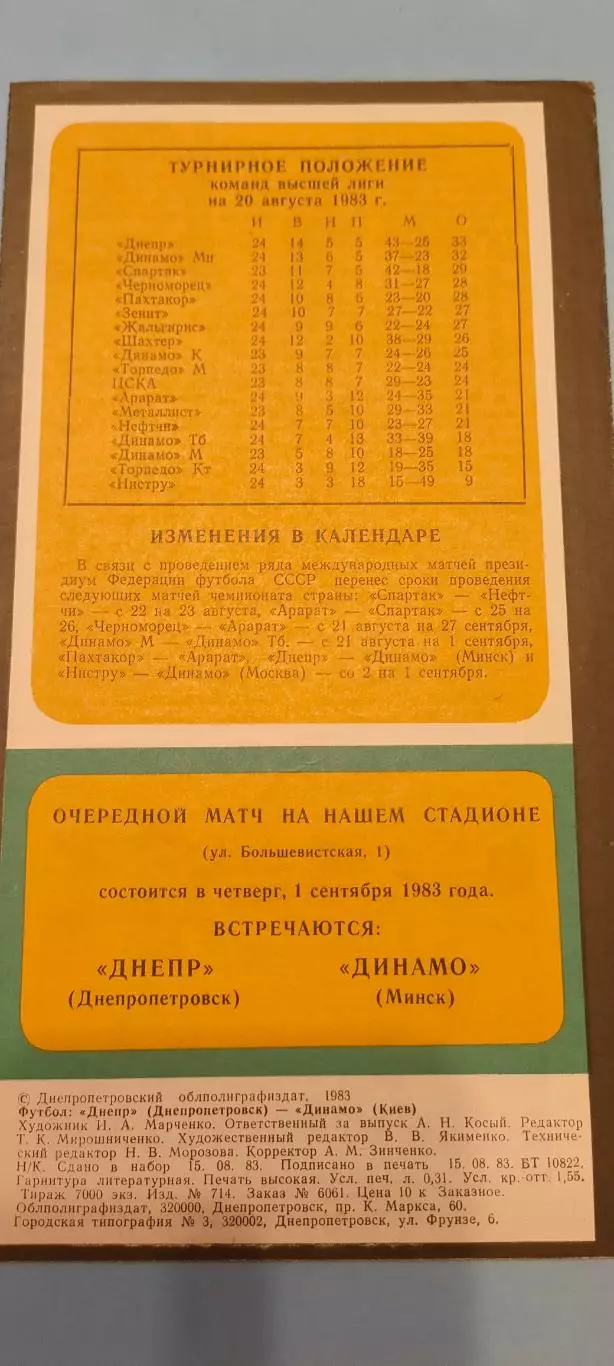 21.08.1983г. - Динамо (Днепропетровск) - Динамо (Киев) 1