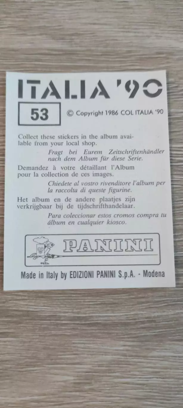 Италия 1990 - сборная Италии - ROBERTO BAGGIO (номер 53) 1