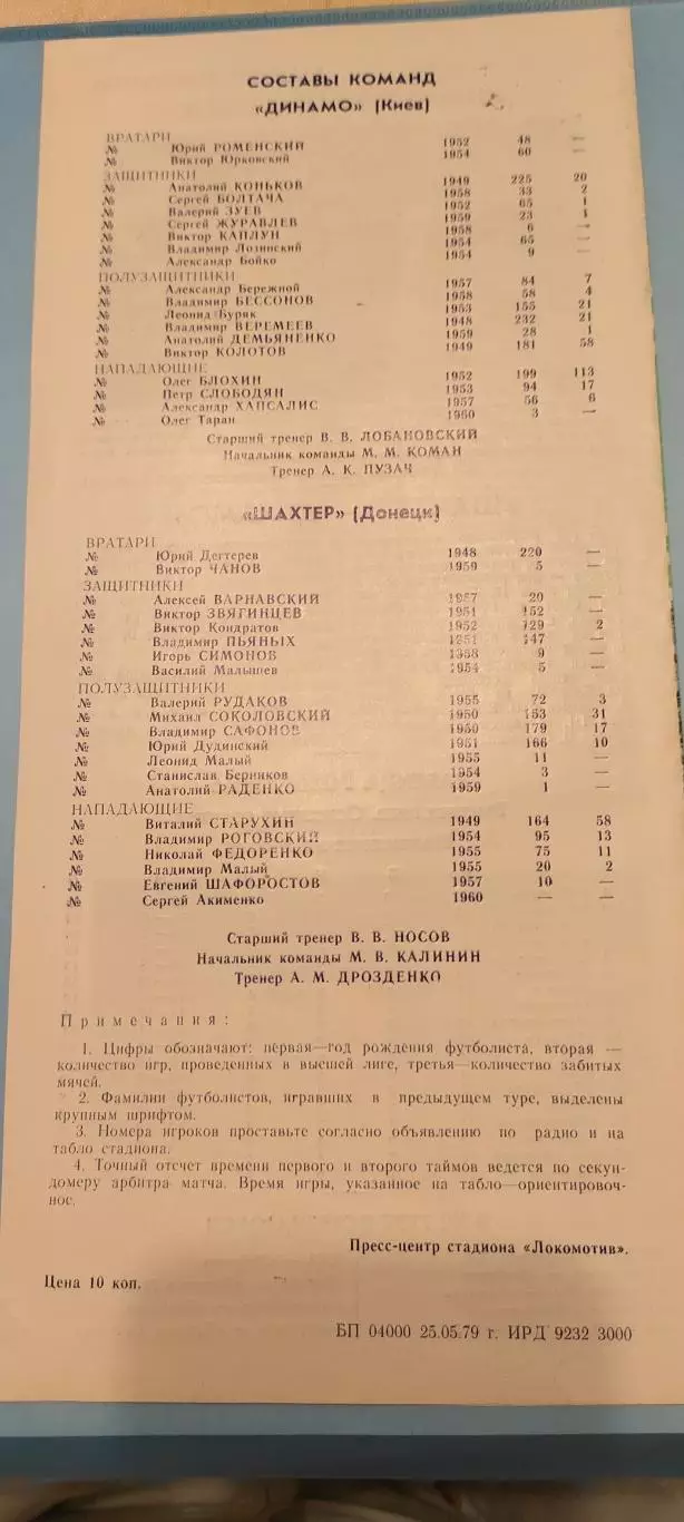 06.06.1979г. - Шахтер (Донецк) - Динамо (Киев)