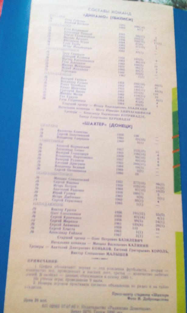 Шахтер - Динамо Тбилиси 1986(п) 1