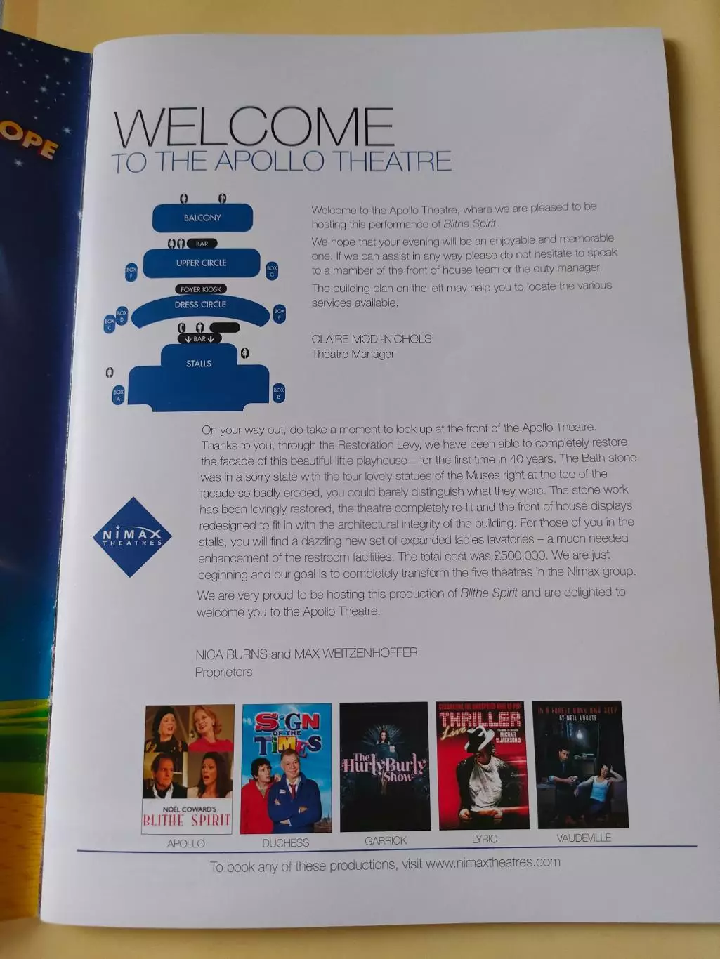 Театральная программка Apollo Theatre c автографом Ruthie Henshall / Рут Хэншэлл 1