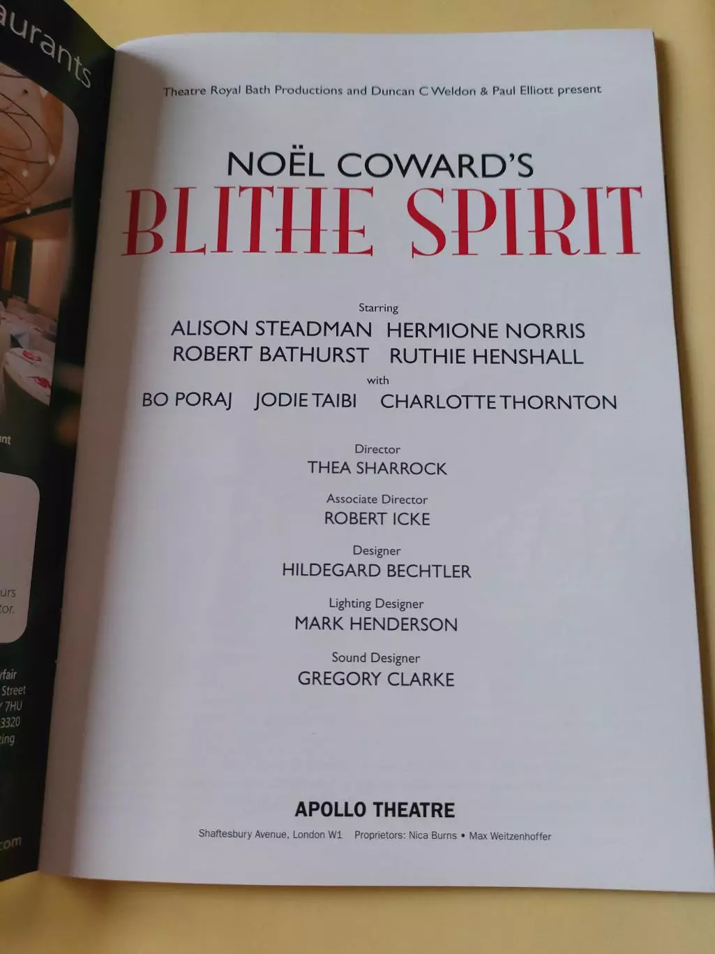 Театральная программка Apollo Theatre c автографом Ruthie Henshall / Рут Хэншэлл 3