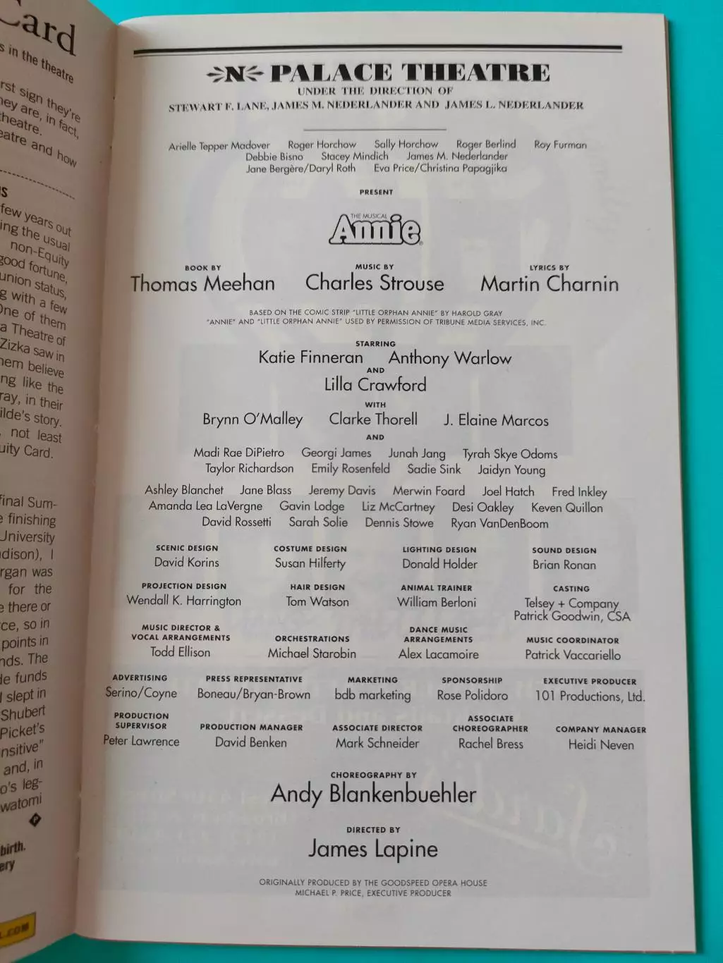 Театральная программка - Palace Theatre - ANNIE - январь 2013г. 1