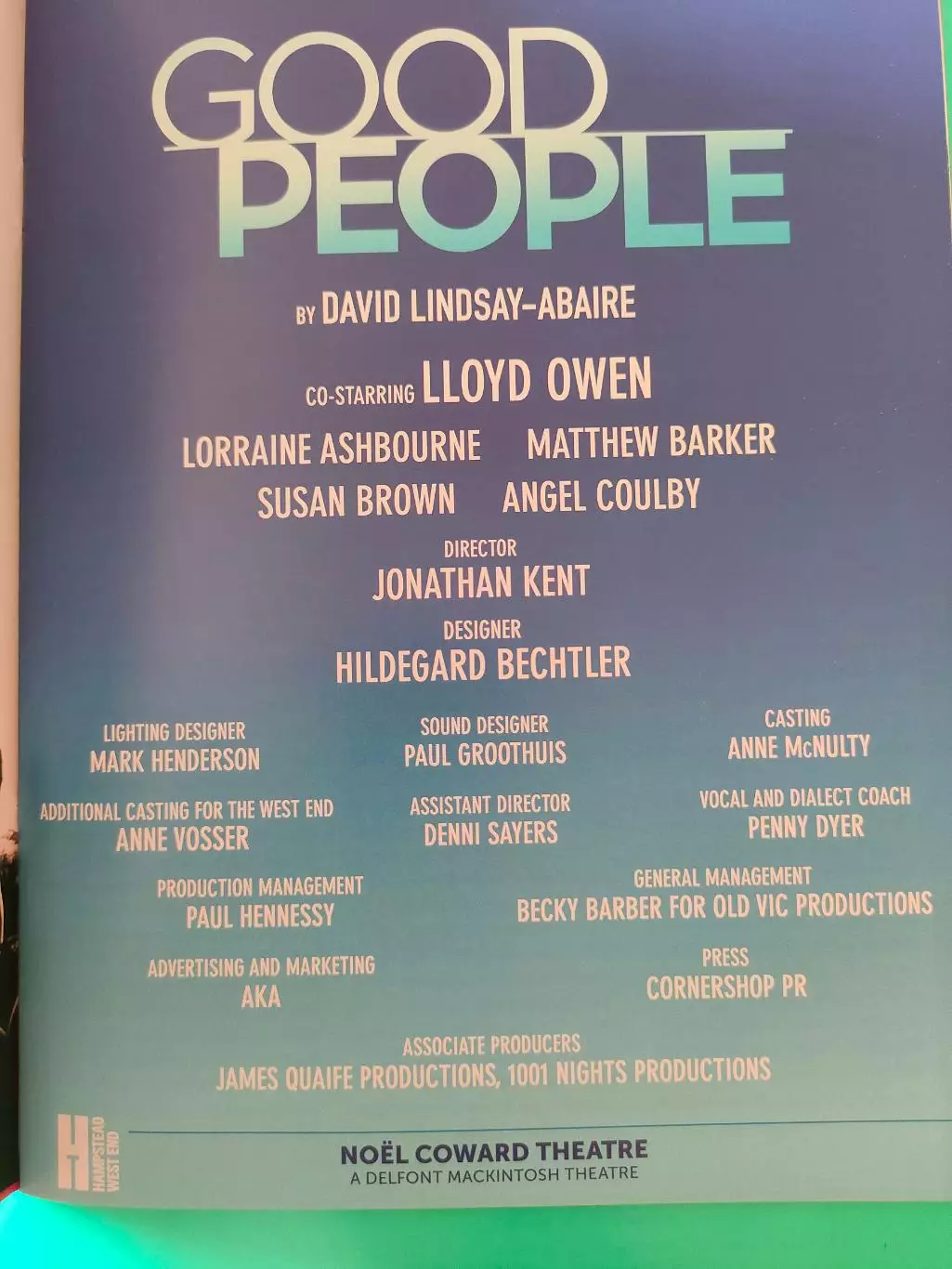 Театральная программка - NOEL COWARD Theatre - GOOD PEOPLE. 1