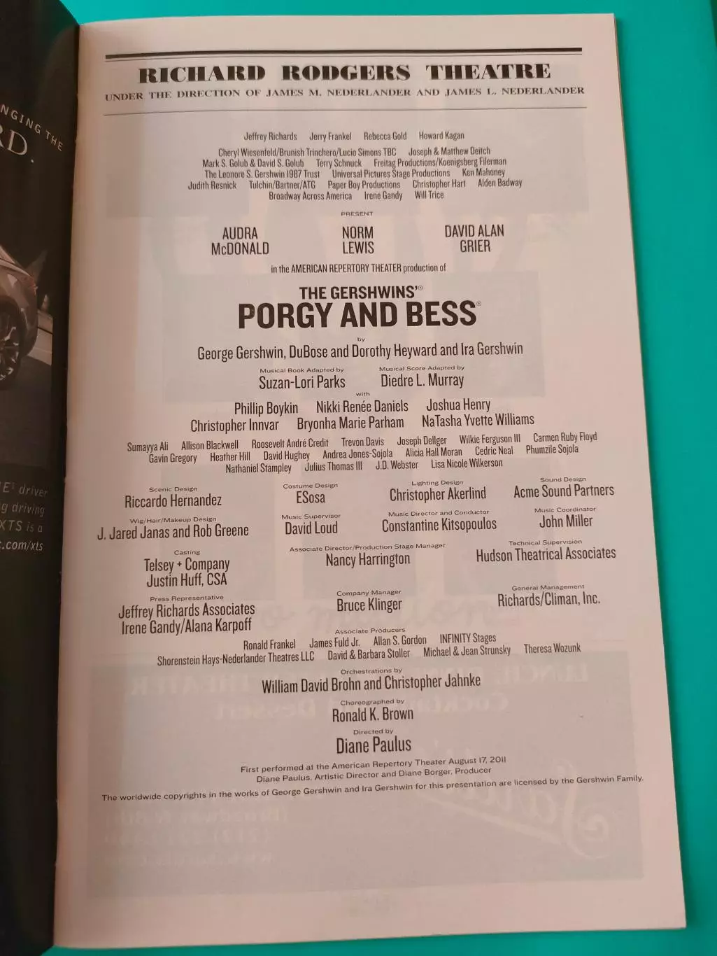 Театральная программка - BERNARD RODGERS THEATRE - THE GERSHWING PORGY AND BESS. 1