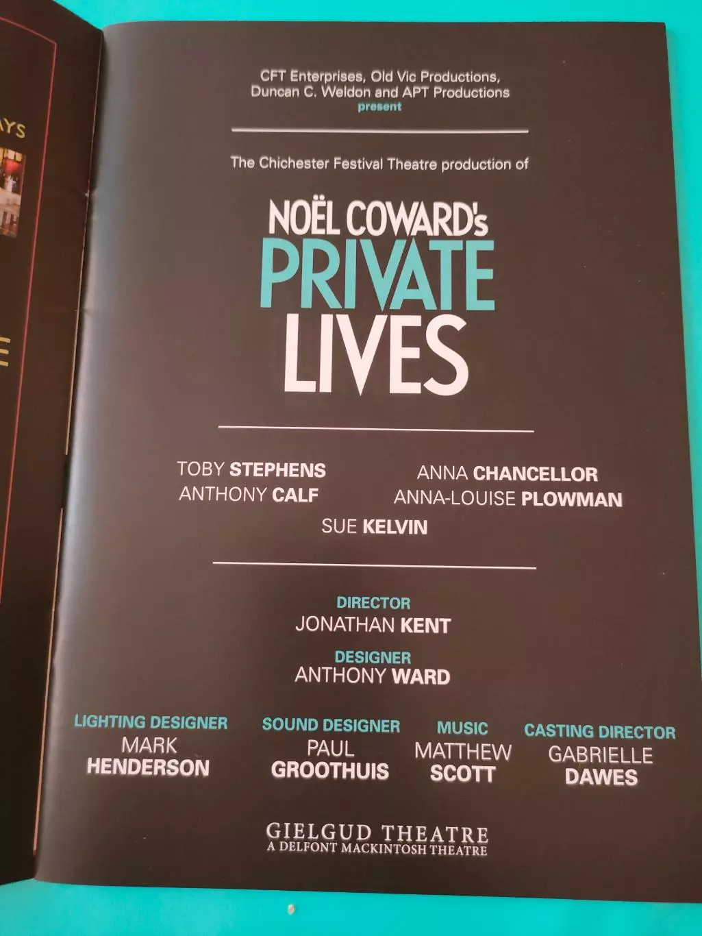 Театральная программка - GIELGUD THEATRE - NOEL CIWARD'S PRIVATE LIVES. 2