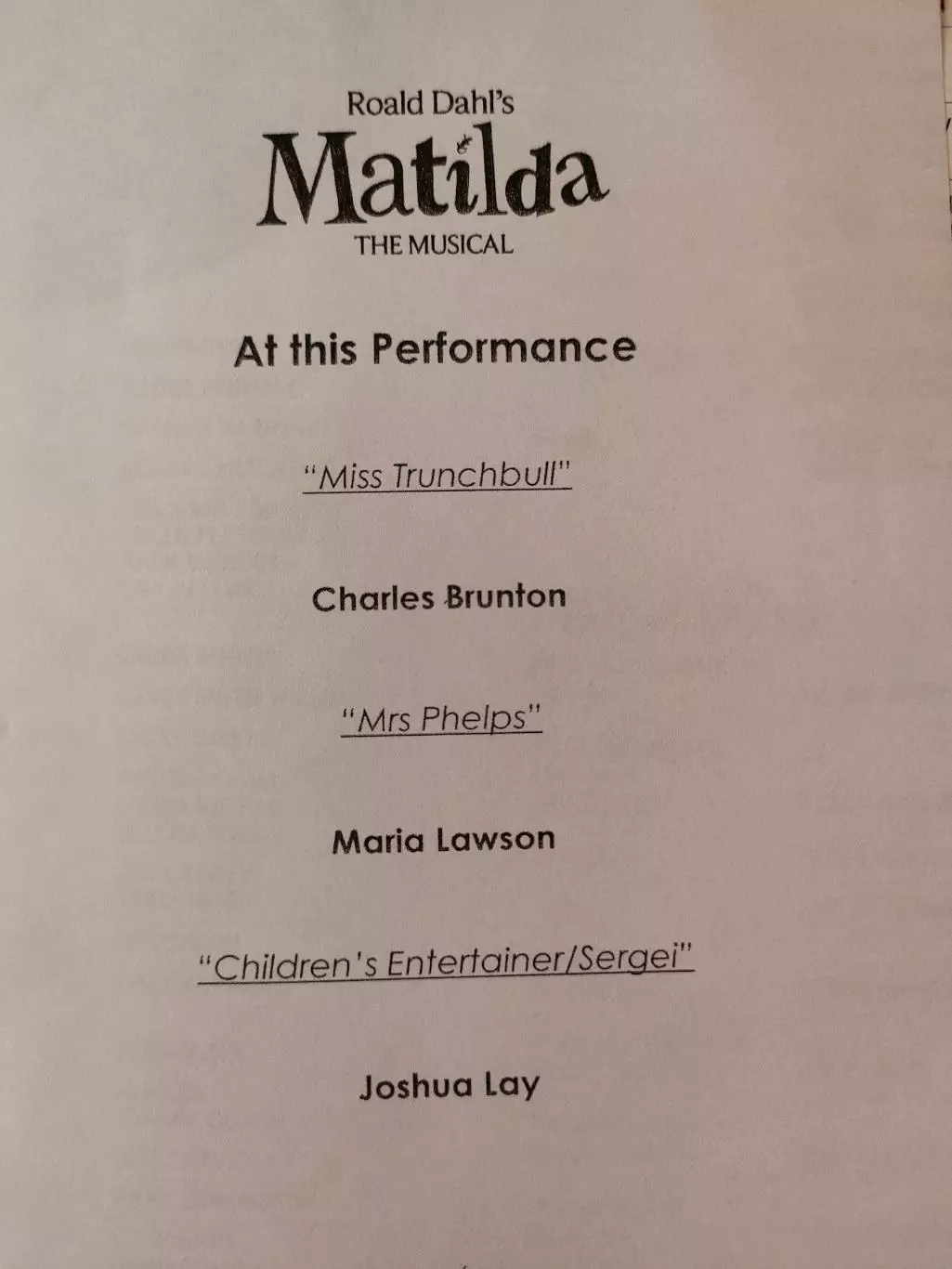 Театральная программка - CAMBRIDGE THEATRE - MATILDA. 3