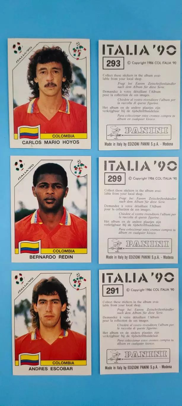 PANINI - Италия 1990 - CARLOS MARIO HOYOS. Номер наклейки 293.