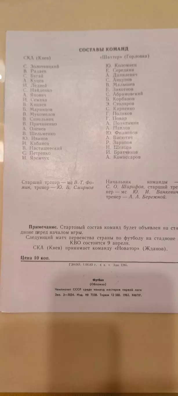 06.04.1983г. - СКА (Киев) - Шахтёр (Горловка) 2