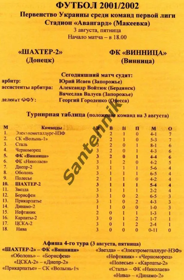 Шахтер-2 Донецк - Нива Винница 2001-2002 (01-02)