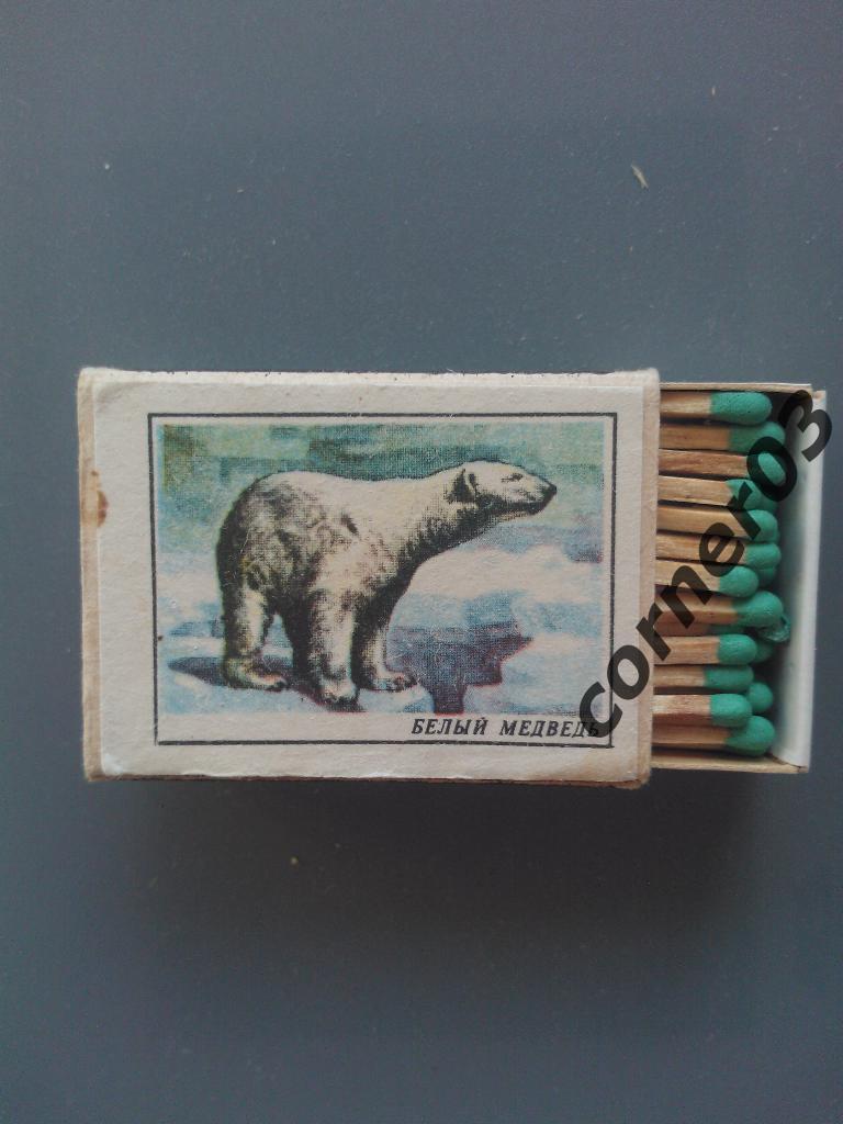 Спички из СССР, зеленые, Белый медведь из серии Красная книга СССР