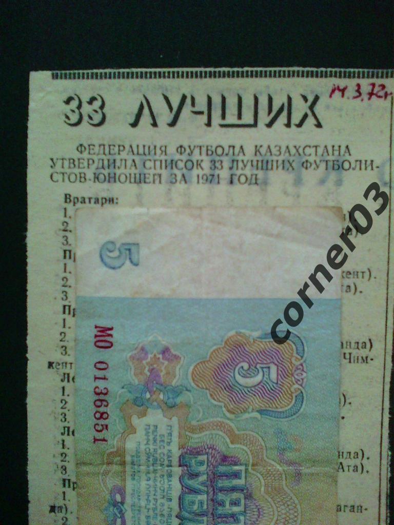 33 лучших Казахстан, юноши, 1972