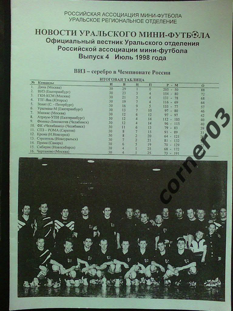 Новости уральского мини-футбола №4 июль 1998
