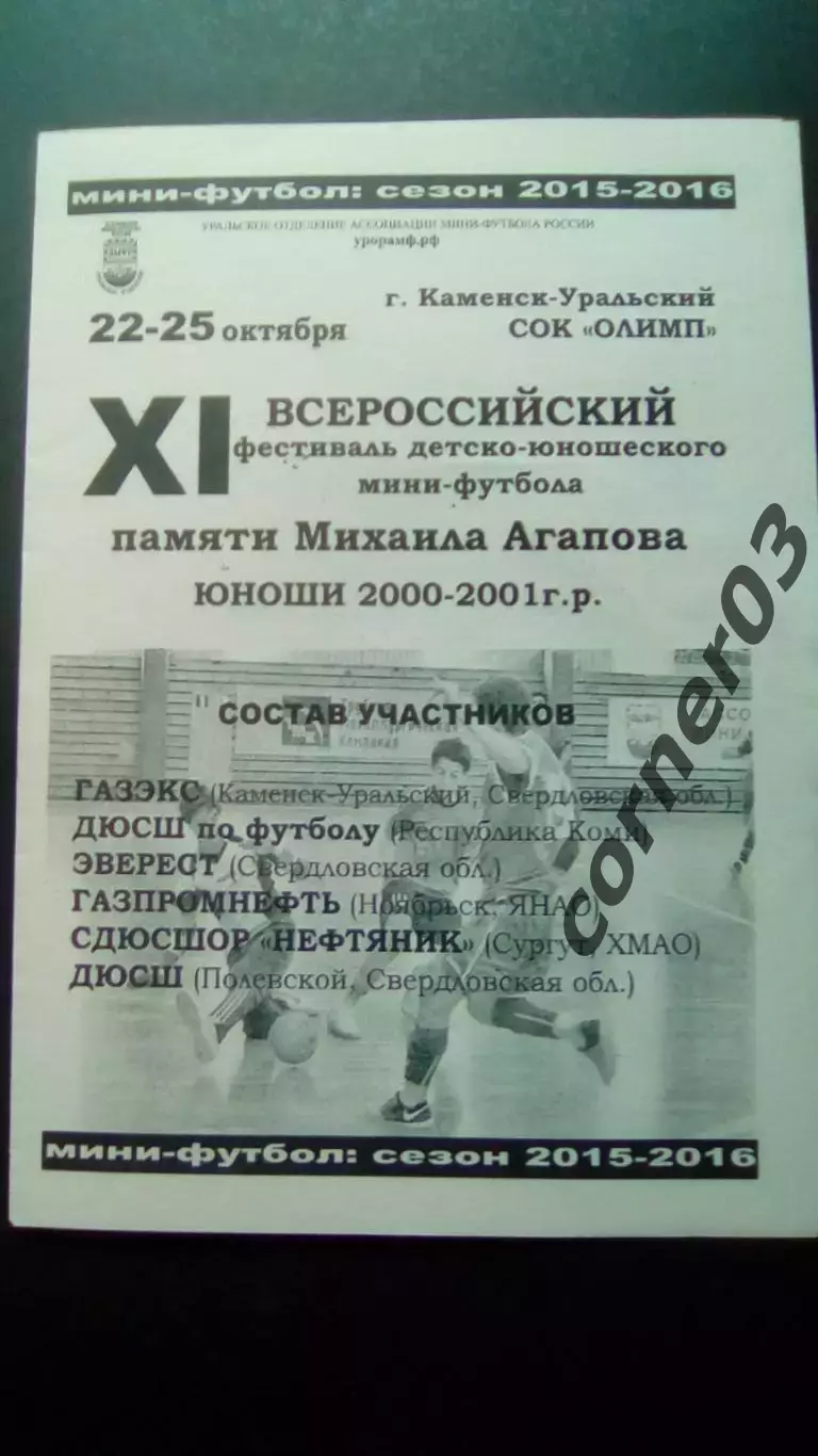 22 - 25. 10. 2015. Турнир памяти Агапова. юноши 2000/01 г. р.