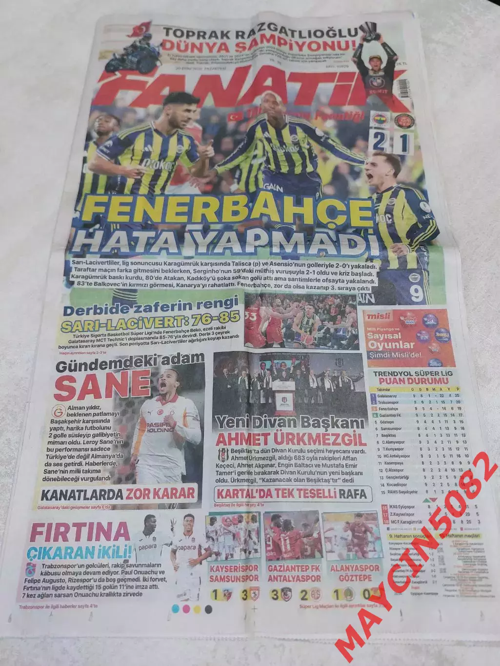 Турецкая газета Фанатик от 20.10.25 год.