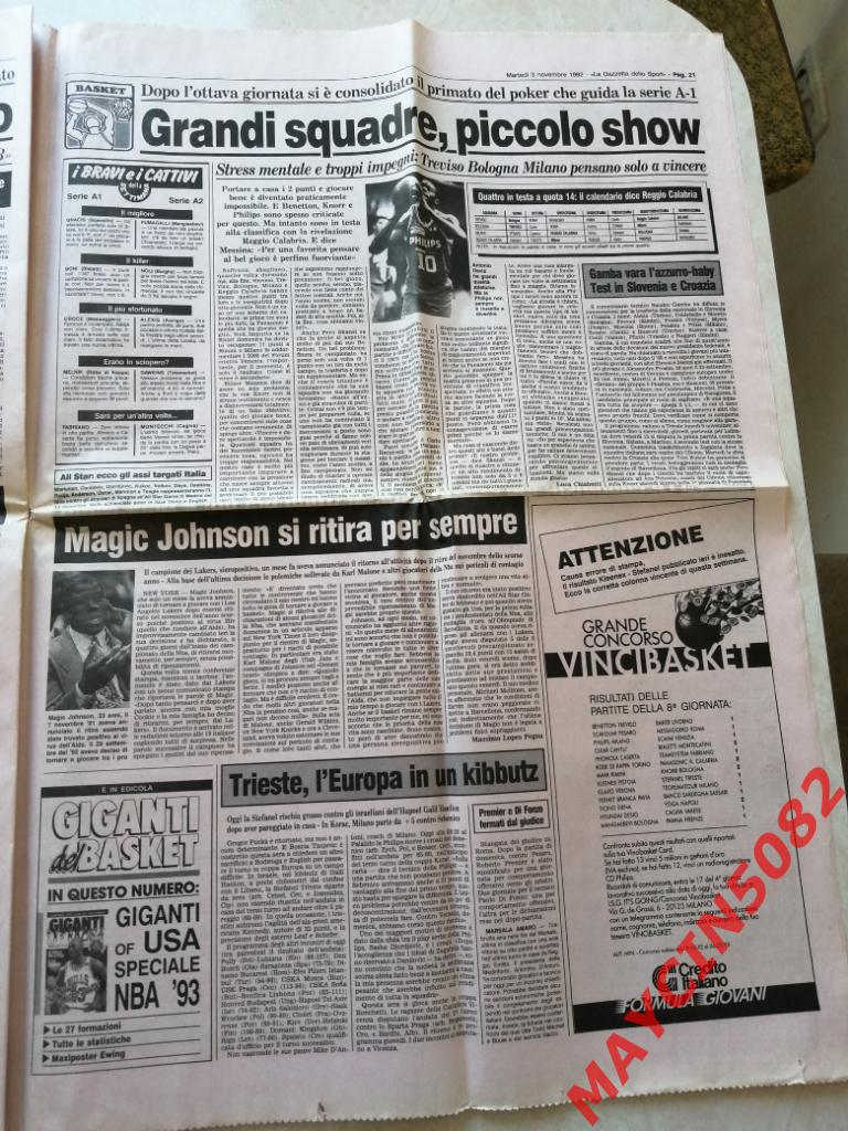 la gazzetta dello sport Италия номер от 3 ноября 1992 года. 28 страниц. 1