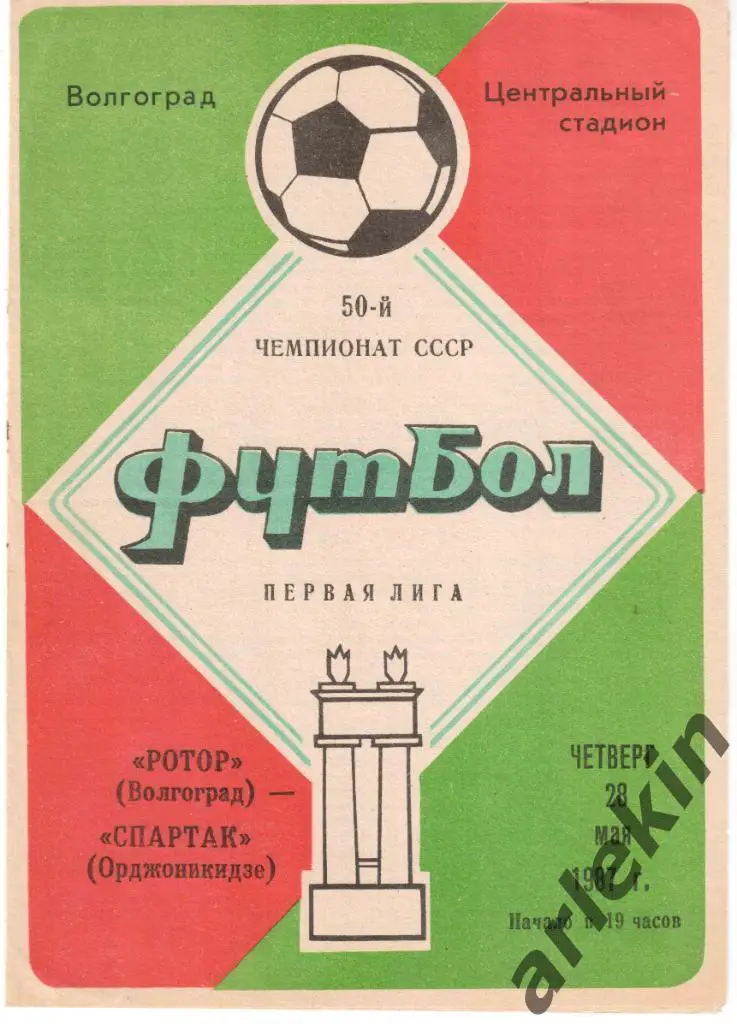 Футбол. Первая лига. Ротор Волгоград - Спартак Орджоникидзе 28.05.1987