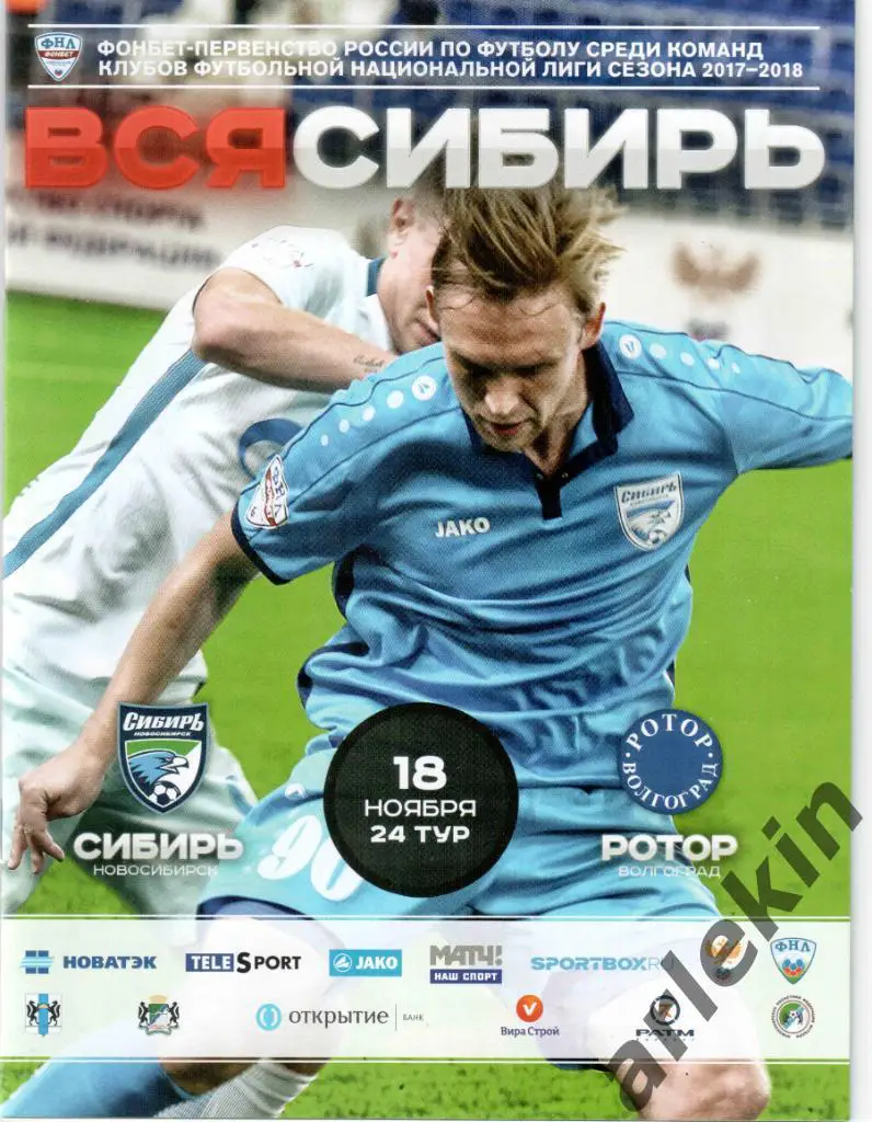 Футбол. ФНЛ. Сибирь Новосибирск - Ротор Волгоград 18.11.2017. Сезон 2017/18