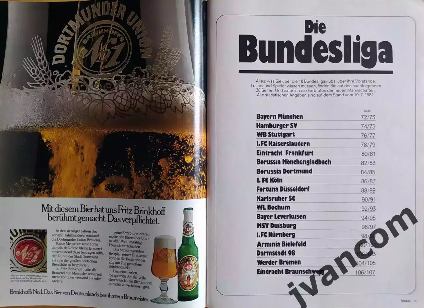 KICKER SONDERHEFT. Чемпионат Германии по футболу. Превью сезона 1981-1982. 2