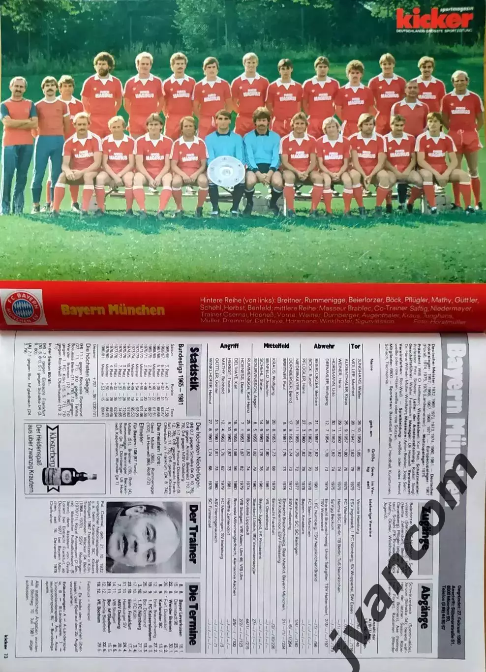 KICKER SONDERHEFT. Чемпионат Германии по футболу. Превью сезона 1981-1982. 3
