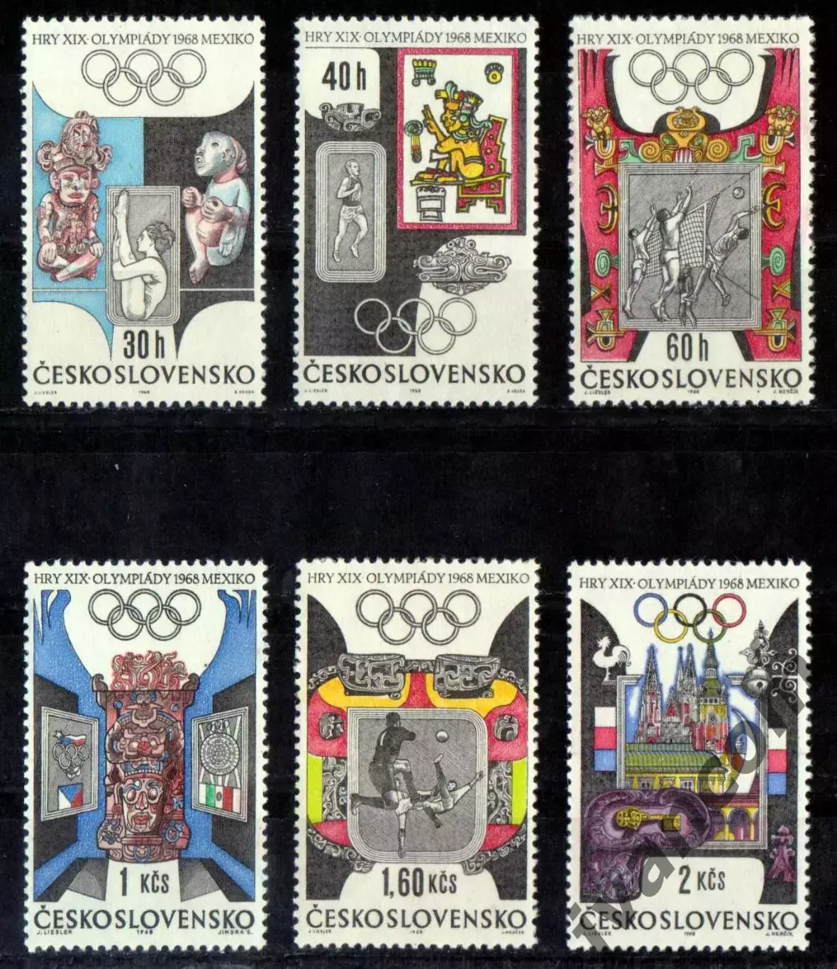 Марки, Чехословакия, Летние Олимпийские Игры 1968 года в Мехико.